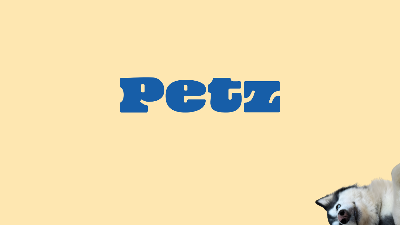 Logo do parceiro PETZ com fotos de um husky em posiçoes diferentes